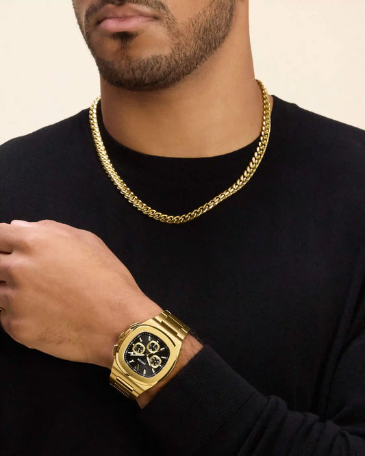 JX1 Chronograph Watch + Cuban Link Chain 8mm