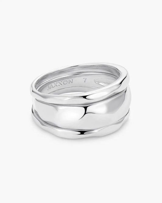 Women's Hammered Ring Set Silver