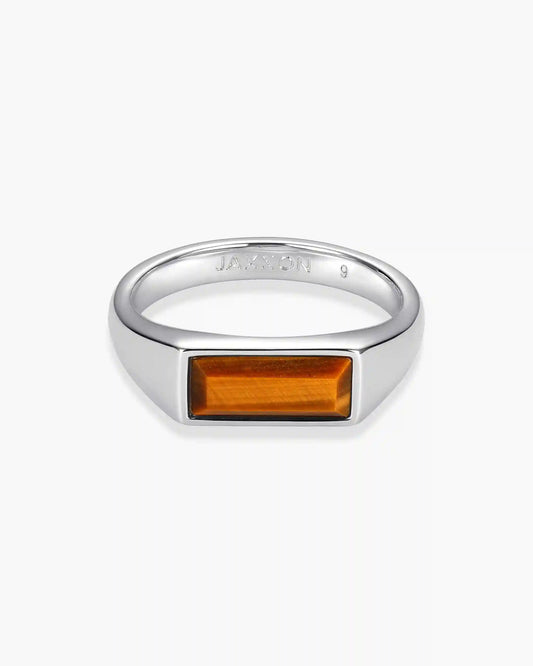 Beveled Tiger's Eye Signet Ring Silver