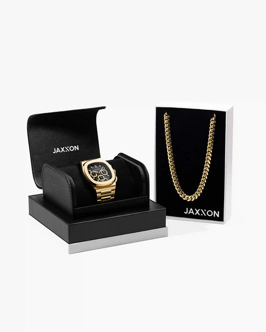 JX1 Chronograph Watch + Cuban Link Chain 8mm