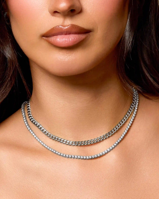 Women's Cuban + Tennis Chain Stack 5mm + 3mm