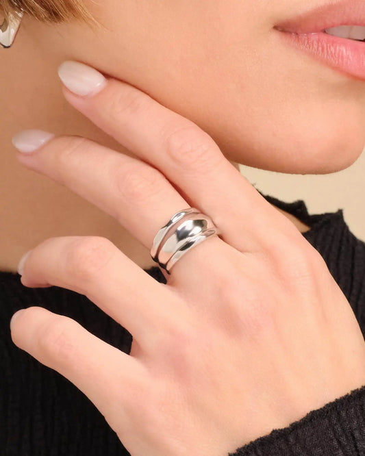 Women's Hammered Ring Set Silver